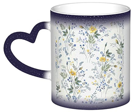 Atemberaubende blaue Blumen-Blumenmuster-Rosen-Aufdruck, wechselnde wärmeempfindliche Farbwechsel-Tasse, Kaffee, Tee, Porzellan-Tassen, Geschenk