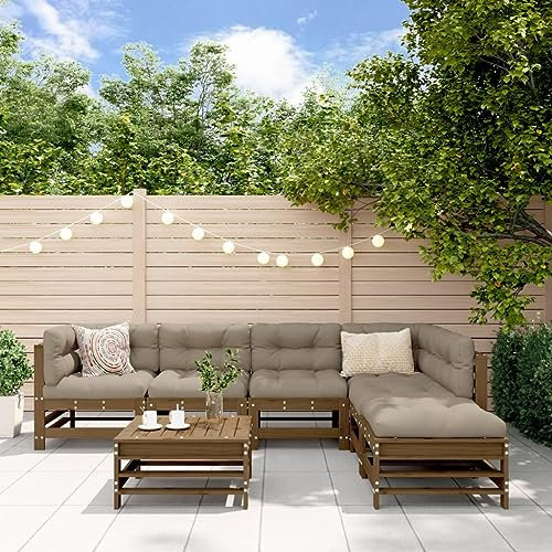 Rantry 7-TLG. Garten-Lounge-Set mit Kissen Honigbraun Massivholz Gartensofa Gartenmöbel Set Loungesofa Möbel Holzsofa Loungegruppe Balkonmöbel Sitzgruppe Sofagarnitur Terrasse Garten Balkon #2