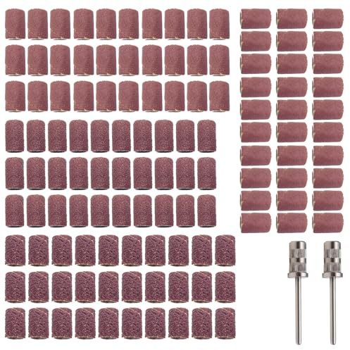 DHWEKU 120 Pièces Embouts Ponceuse Manchons, Ongles Bandes de Ponçage Professionnelles 80# 120# 180# 240# Grain pour Perceuse à Ongles Ponceuse Emeri Rouleaux Lime Ongles pour Manucure et Pédicure