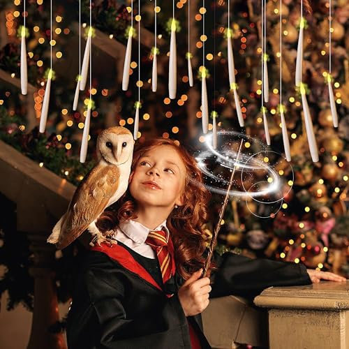 Da by Floating Candle with Wand Remote Control, 20 Magic Floating Candles Witch Decoration, Warm Yellow Flameless Taper Candle, Battery Operated, LED Window Candle for Halloween Party Decoration