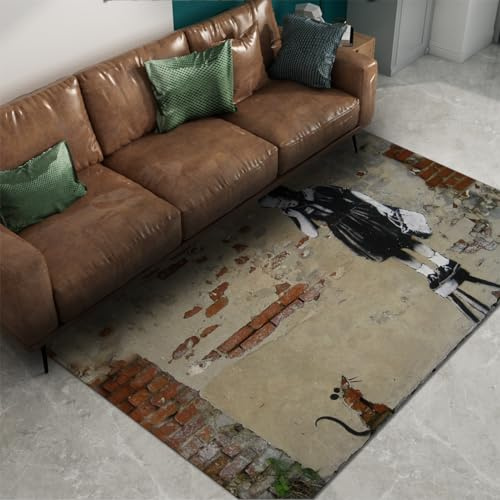 WEECHAINGE Banksy Ironie Bereich Teppiche Maus und kleines Mädchen Muster Mikrofaser Anti-Rutsch Teppich Plüsch weich maschinenwaschbar Schlafzimmer Fußmatten 80x150cm