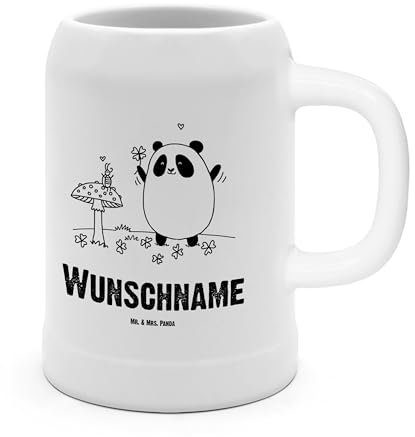 Mr. & Mrs. Panda Personalisierter Bierkrug Panda Glück - Personalisierte Geschenke, Maßkrug Mit Namensgravur, 0, Glaskrug Wunschname, Namen, Zinnkrug