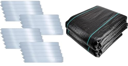 VOUNOT Bordure de Jardin Gazon en Acier Galvanisé 20 mètres Bordure de Séparation & Toile de Paillage Contre Les Mauvais Herbes 2Mx25M en Fibres de Polypropylène Tissées Anti-UV 100g/m2 Résistant