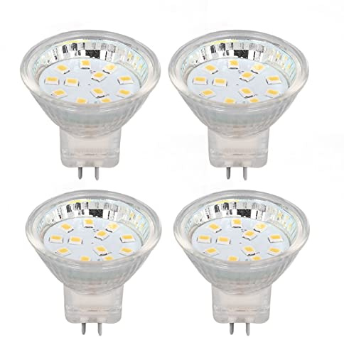 MR11 LED Light Bulb, wide voltage warm white landscape lighting for garden pathways outdoor PC 35mm 2W AC10 to 30V 12LED 300LM 120 degree double pin base 4 pack