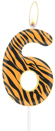 Tiger Print Geburtstagskerzen, Tiger Nummer 6 Kerzen Leoparden Kuchendekorationen, Gepard 6th Geburtstag, Kuchendekoration, Leoparden Tiger Geparden Thema für Mädchen Jungen Kinder Partydekoration