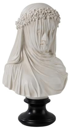Whbbbj Büstenstatue mit verschleierter Jungfrau, Büstenskulptur mit verschleierter Dame, Elegante Charakterskulptur eines Mädchens mit Schleier, weiße Kunststatue, mysteriöses Vintage-Heimornament