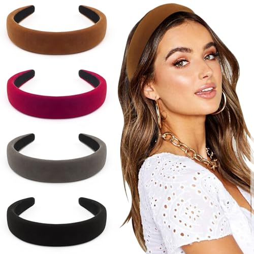 DRESHOW 4 Paket Pannband för Kvinnor och Flickor Sammet Mjuk Pannband Mode Boho Breda Hårband Halkfria Hårtillbehör