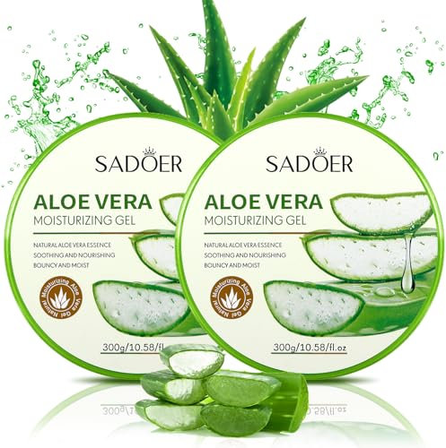 Gel di aloe vera, gel organico, 2 × 300 ml, crema idratante naturale per la riparazione del sole, pelle secca, pelle sensitiva, per viso, capelli e corpo