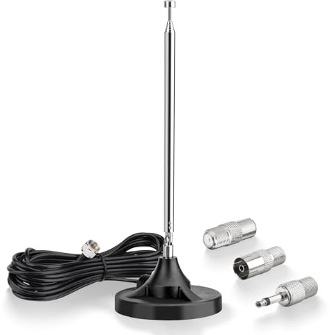 Eightwood FM Radio Antenne Digital Indoor Telescopic Antenna FM UKW Radio Antenne 75 Ohm mit Magnetic Base Extension Cable für DAB DAB+ Radio FM Radio Tuner Stereo AV HiFi Receiver Sony Pioneer Bose