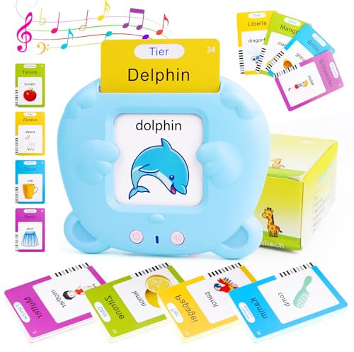 Sprechende Flash Karten, Lernkarten 112 Blätter 224 Wörter, Lernmaschine Elektronisches Interaktives Spielzeug Geschenk für Kinder ab 1-6 Jahr (Deutsch Blau)