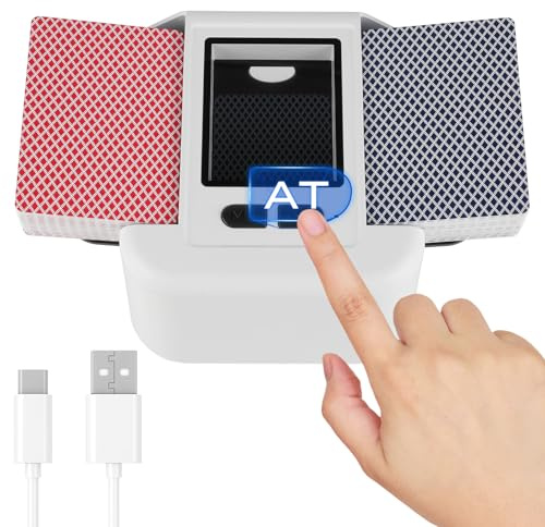 HOTUT Automatic Card Shuffler Machine 2 Decks Playing, Rechargeable Card Shuffling Machine, One-Press AUTO & Manual Mode, Low Noise, Electric Card Shuffer for Poker, UNO, Blackjack, Texas Hold'em
