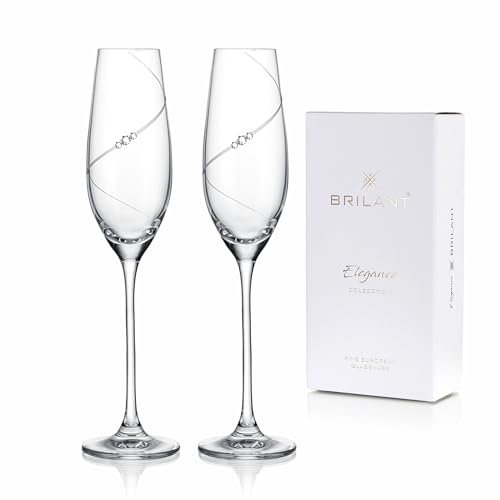 Brilant Siluette - Set di 2 bicchieri da champagne con cristalli di alta qualità e design a spirale, realizzati a mano, design moderno per matrimoni e occasioni speciali, 210 ml