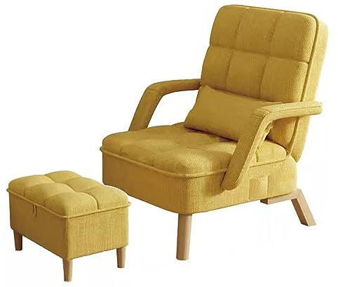 Moderner Polsterstuhl für Schlafzimmer, Sofa, Stuhl mit weichem Kissen, Ottomane und Kissen, Gelb