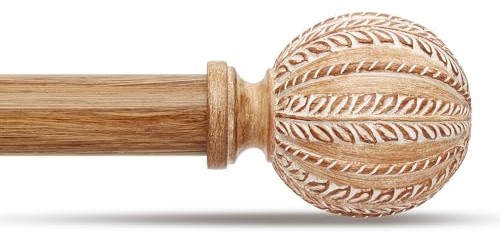 JRZOO Gardinenstange aus Holz für Fenster, 183 bis 362 cm, dekorativ, 2,5 cm Durchmesser, verstellbar, rustikale Holzdrapierstangen, robuste Boho-Imitation Holzmaserung, Endstücke, Größe: 76,2-36,7