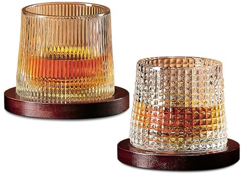 BAIFULAI 2 vasos de whisky de 200 ml, vasos de whisky con posavasos de bambú, juego de vasos para degustación de cócteles Scotch Bourbon