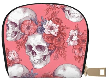 DFJMASFKOL Flowers Leather Bag Pink Skulls Wallet Skulls Card Pack New Parents - Pediatrician and Pharmacy Cards 9X11CM