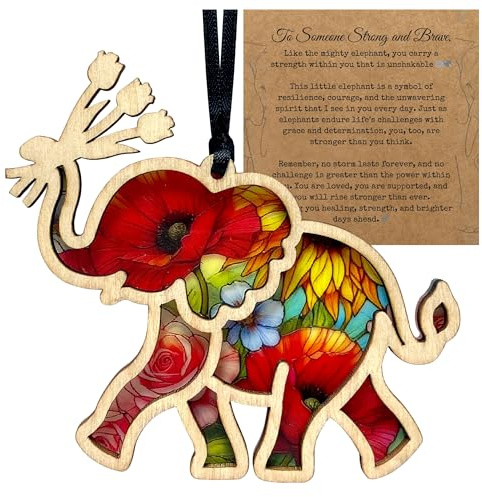 Elephant Wooden Layer Suncatcher Ornament with Story Card, Inspirational Friendship Gift for Women, Get Well, Happy Retirement, Birthday, Best Friend and Sister Gift Decor (Get Well Soon)