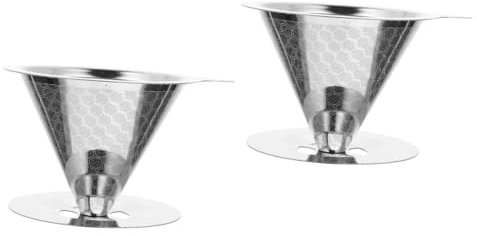 Tofficu 2 Piezas Filtro de café de acero inoxidable pantalla cesta cono filtrar café molido doble suelo Malla filtro de goteo de cafe filtro de café de una taza acero inoxidable 304 Plata