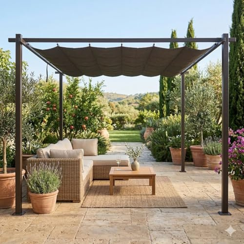 Jet-line | Alu Pavillon 3x4 Luxor Light | Pergola Überdachung | Sonnenschutz | Terrassenüberdachung | Garten | anthrazit | Sonnenschutz | Sonnendach | UV Schutz | 4 x 3 m | Pergola mit Notüberlauf