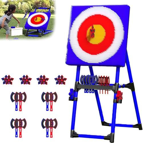 Jeu de société pliable avec hache et fléchettes avec 8 haches à long manche et 8 fléchettes, cadre en métal robuste pour s'amuser dans le jardin