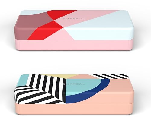 SUPPEAL 2er-Set Hartschalen-Brillenetuis – Geschenkbox, Hard Shell für Sonnenbrille & Lesebrille, Pink/Schwarz/Weiß/Blau – Inkl. Mikrofaser-Putztuch