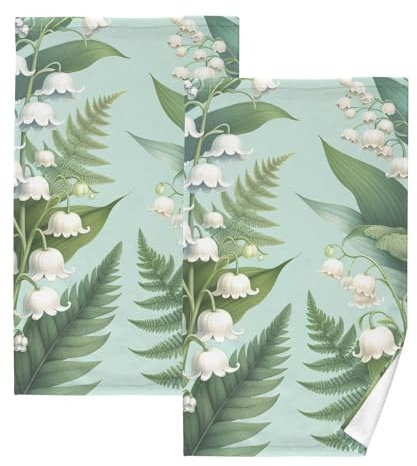 WELLDAY Palm Leaf Lily Floral Hand Towels for Bathroom - Soft Cotton Hand Towel Set of 2, Absorbent Quick Drying Hand Towels for Hotel, Bathroom, Shower, Spa, 28 X 16