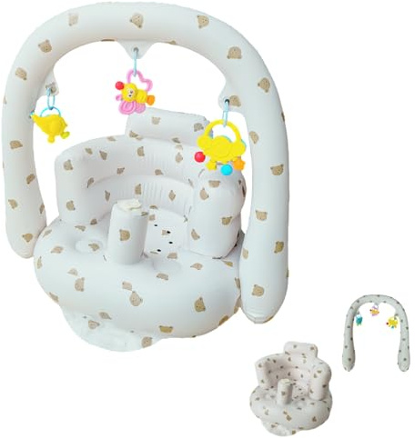 Siège gonflable pour bébé de 4 à 24 mois avec pompe à air intégrée - Soutien du dos pour bébé - Chaise pour enfant - Chaise de fête prénatale - Siège d'extérieur - Ours avec jouets - Matériau PVC