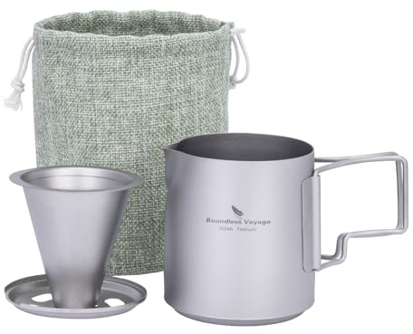 Boundless Voyage Titan Pour Over Kaffebryggare, 300ml kopp med återanvändbart droppset, 0,1mm filter, För hemma, café, restaurang och camping, 1 till 2 koppar ti/6007P