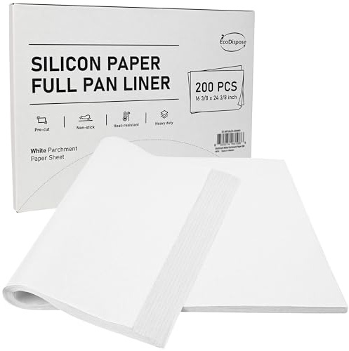 EcoDispose Non-Stick Precut Parchment Paper Baking Sheets Full Pan liner for Bake (16-3/8 x 24-3/8,White,200PCS)