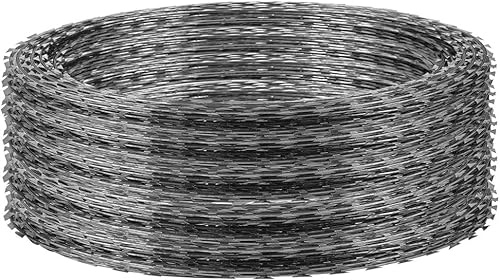 Två spiralblad, stängsel, ståltråd Galvaniserad ståltråd med rakblad, dubbelspiral, silverfärgad 10-70m(20m)