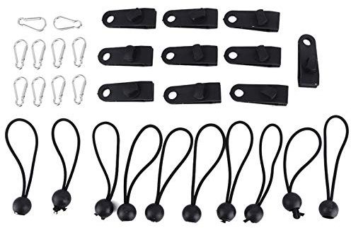 Set di fissaggio, confezione da 10 morsetti in nylon e alluminio con corde elastiche, per fissaggio sicuro di tettoia, telone e tendalino