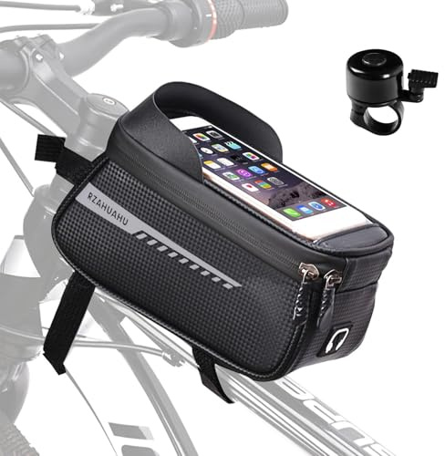 KATLKIU Bolsa de Bicicleta Impermeable para Cuadro Delantero – Bolsa con Soporte para Móvil Táctil, Ideal para Ciudad, MTB y Uso Diario, Accesorio Esencial para Ciclistas