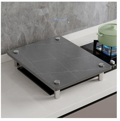 QSTGX Cache Plaque de Cuisson Gaz Couvre Plaque de Cuisson Induction Plan Travail en Pierre Épaisse Résistant Aux Températures Élevées Pieds Support en Acier Inoxydable(D,50X80X8.3 CM)