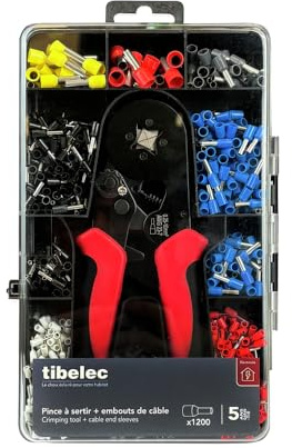 Coffret d'assortiment de 1200 embouts de cablage, 0.25 à 10mm2 + pince à sertir - Tibelec