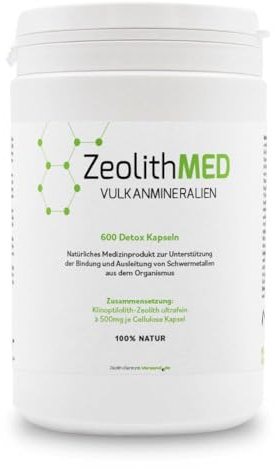 Zeolith MED 600 Detox-Kapseln, Medizinprodukt, hochdosiert, hochwirksam ultrafein 9µm, Apothekenqualität, Entgiftung von Schwermetallen, 100% Zeolith-Klinoptilolith, Entgiftungskur, Vulkanmineralien