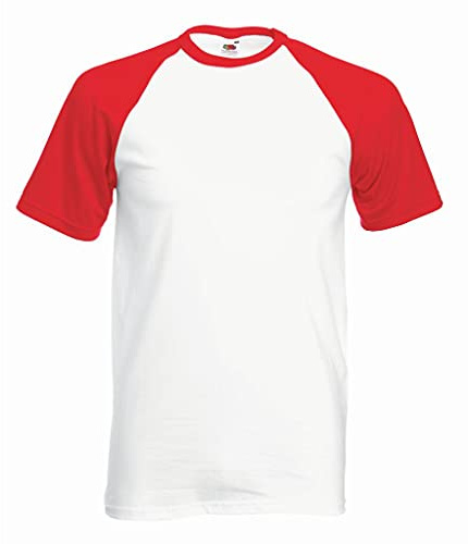 Fruit of the Loom T-Shirt de Baseball Classique à Manches Courtes pour Homme, Blanc/Rouge, XXL