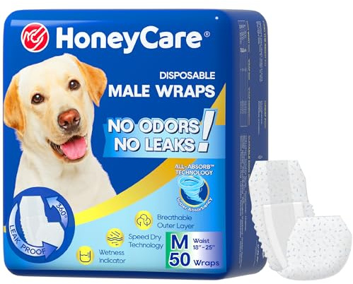 HONEY CARE All-Absorb A25 Male Dog Wrap, 50 Count, Medium, White
