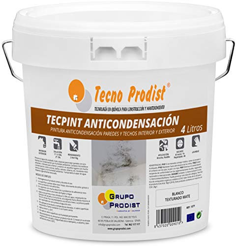 Tecno Prodist TECPINT ANTICONDENSACIÓN Vernice anticondensa by (4 Litri) - Idropittura traspirante per interni ed esterni - idropittura per Pareti e soffitti - Ottima copertura (BIANCO)