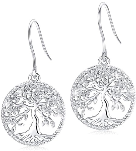 Boucles d'oreilles di Arbre de Vie pour Femmes, Argent Sterling 925 Boucles d'oreilles Pendantes pour Filles, Arbre Bijoux Cadeaux pour Mère Amie Femme