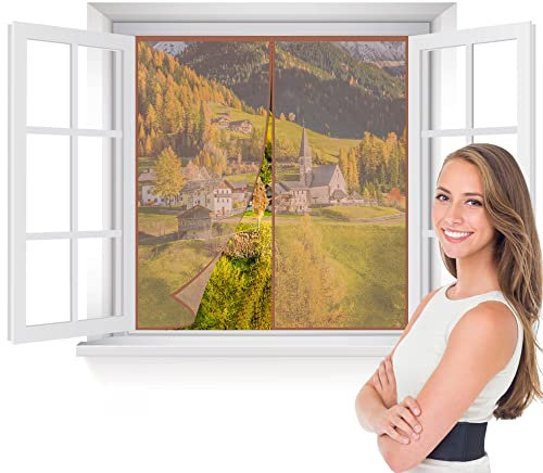 Fliegengitter Fenster 70x140cm Braun Insektenschutz Magnetvorhang Balkontür mit Klettband Fliegengittertüren Ohne Bohren für Fenster und Türen