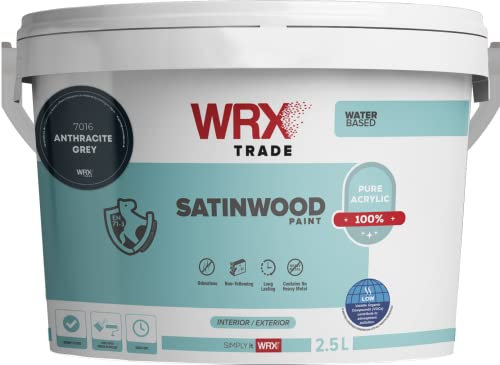 WRX Trade Satinwood Paint For Wood - Quick Dry - Pure Acrylic - Water Based (1L, Anthracite Grey 7016)
