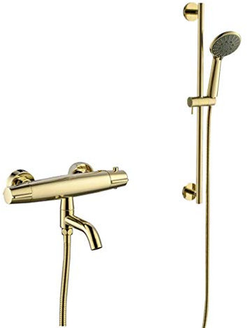 Bathtub Mixer Bath Shower Set Polishing Gold Shower Set Bathtub Mixer with Hand Shower and Brass Lift Bar, Wall Mounted Luxury Shower Set Decoration