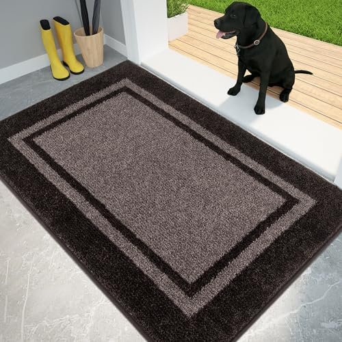 PURRUGS Dirt Trapping Door Mat 34 x 60, Non-Slip Machine Washable Entryway Rug, Entrance Mat, Indoor Front Door Mat, Super Absorbent Entry Rug for Muddy Shoes & Paws, Grayish Brown & Coffee