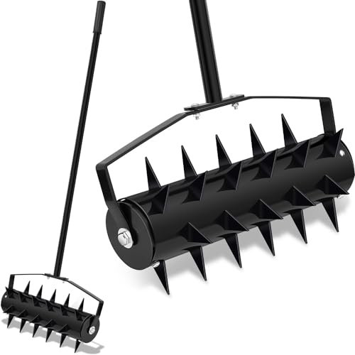 HYQNG Aireador de césped de 40 cm Aireador de césped rodante Herramienta de aireación Manual Herramienta de aireador de césped Resistente con Mango de 120 cm Diseño de cojinete de aireador de púas