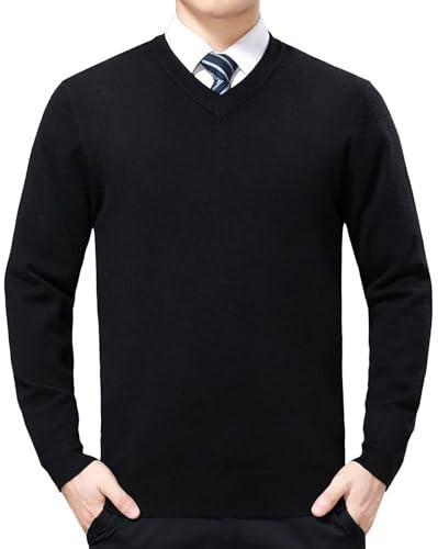 FULIER Homme Pull en V Cachemire Tricoté Chandail Casual Manches Longues Sweat Basic Sweatshirt Hiver Gilet (Noir,L)
