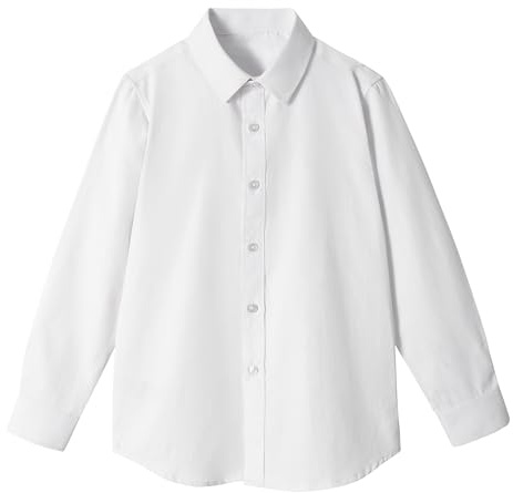 LOLANTA Niños Camisa Blanca Manga Larga Camisa Abotonada Niños Vestido Formal Camisa para 2-14 años (Blanco, 10-11 años, 150)
