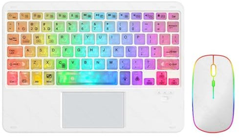ISKDJBJG Tastiera Bluetooth Colorata Trasparente Tastiera Bluetooth Retroilluminata da 10 Pollici Adatta per Tablet Laptop Facile da Usare Bianca