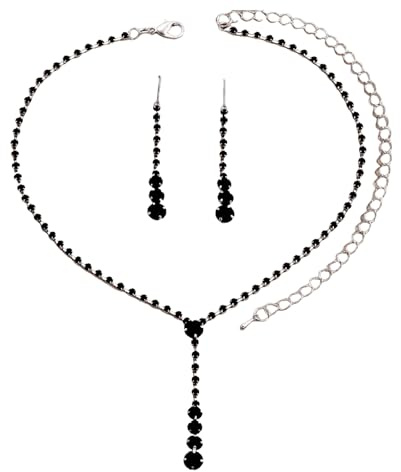Dishowme Wedding Necklace Earrings Set Crystal Bridal Rhinestone Teardrop Jewelry Sets for Women (Black)