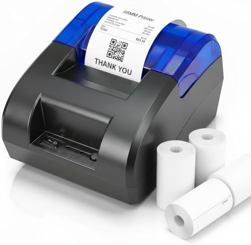 Fuhuihe Imprimante thermique, imprimante thermique à reçus, 5 rouleaux de papier thermique, imprimante de cuisine, imprimante de cuisine, interface Ethernet série USB adaptée pour iOS/Windows/Linux