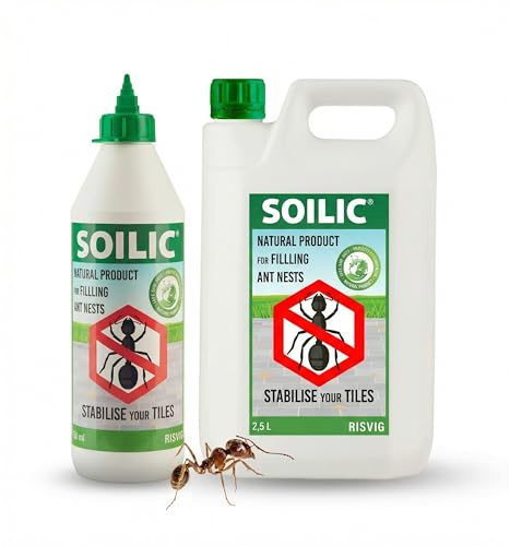 Risvig Soilic Starter-Set 2,5L + 750ml Ameisenmittel – Flüssigerde zur natürlichen Ameisenbekämpfung – Füllt Ameisennester & stabilisiert Gehwegplatten – Giftfreie Alternative